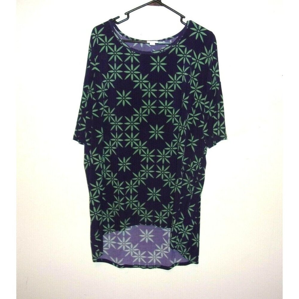 LuLaRoe Purple Green Geometric Floral Print High Low Top Blouse Large